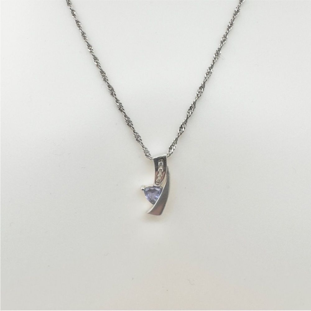 10K Two Tone White Gold Diamond & Tanzanite Ring & Pendant Set .04 ctw 3.6 - Picture 4 of 12
